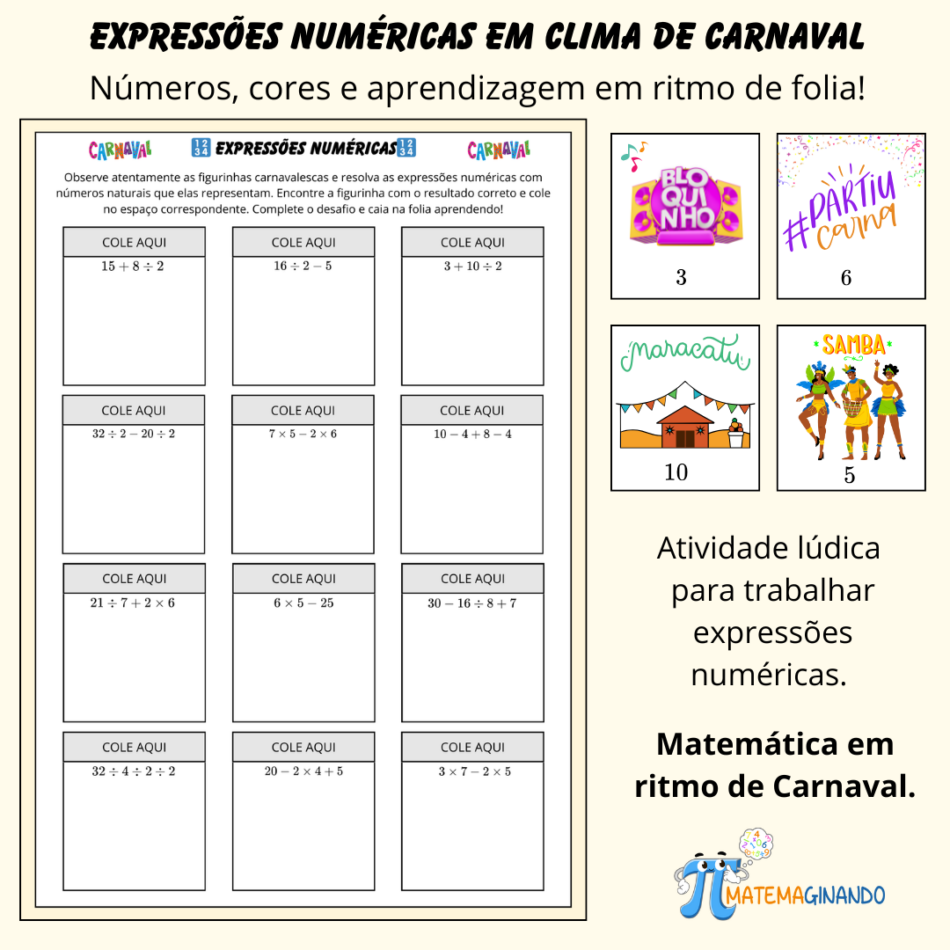Álbum de Figurinhas - Expressões Numéricas - Números Naturais - Carnaval