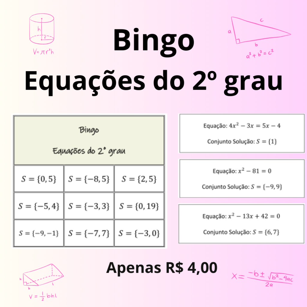 Equação do 2º grau – Bingo – Matemaginando