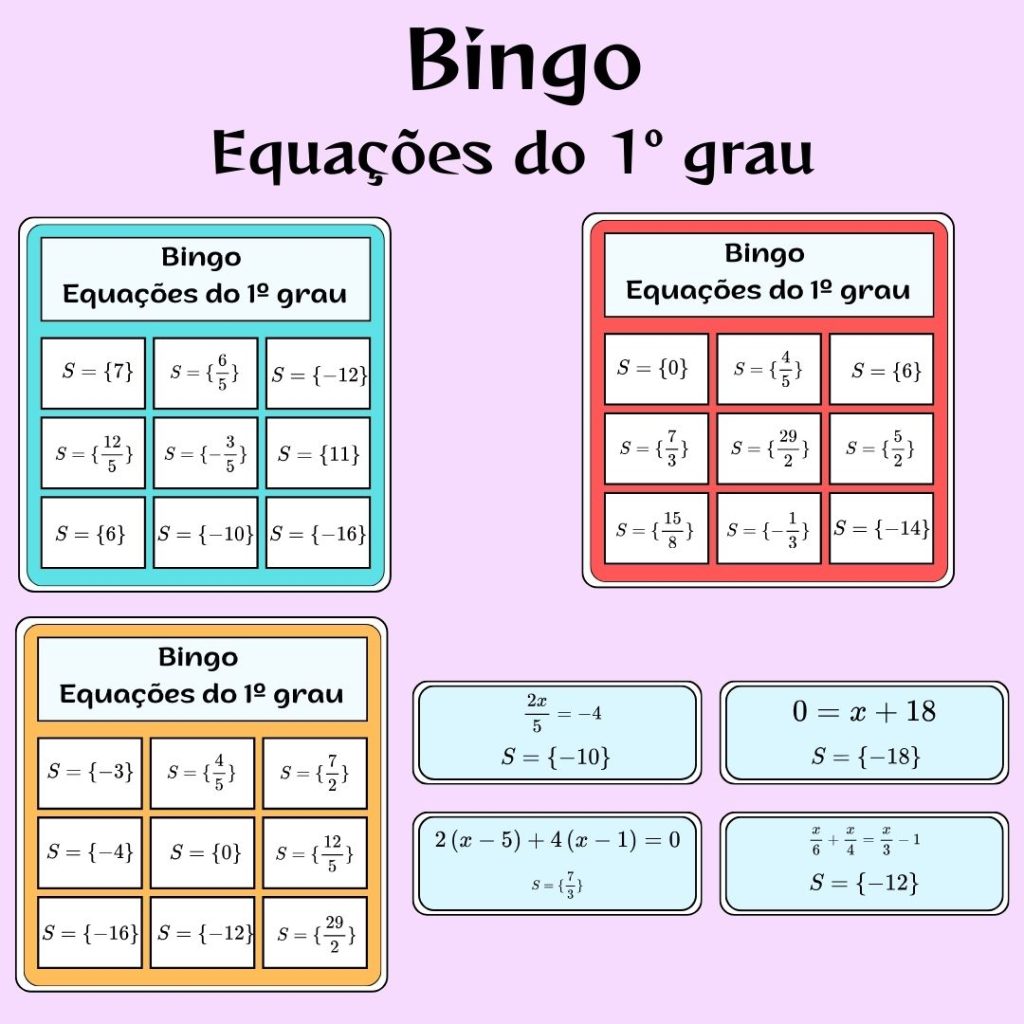 Equação do 1º grau – Bingo – Matemaginando