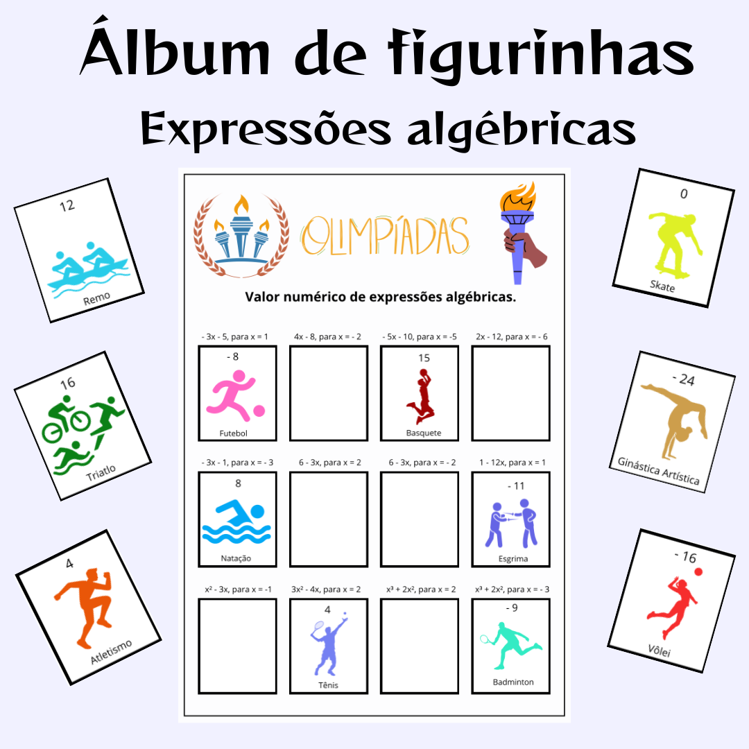 Expressões algébricas (valor numérico) - álbum de figurinhas