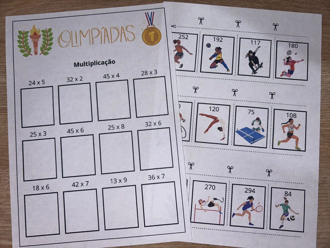 Álbum de Figurinhas da Multiplicação com Tema da Olimpíada (números menores)