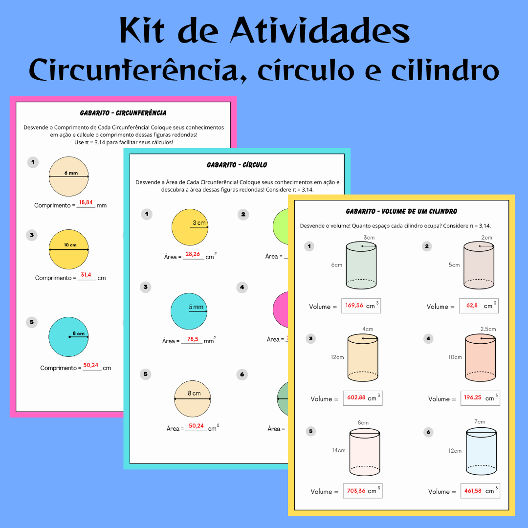 Kit de Atividades: Circunferência, Círculo e Cilindro!