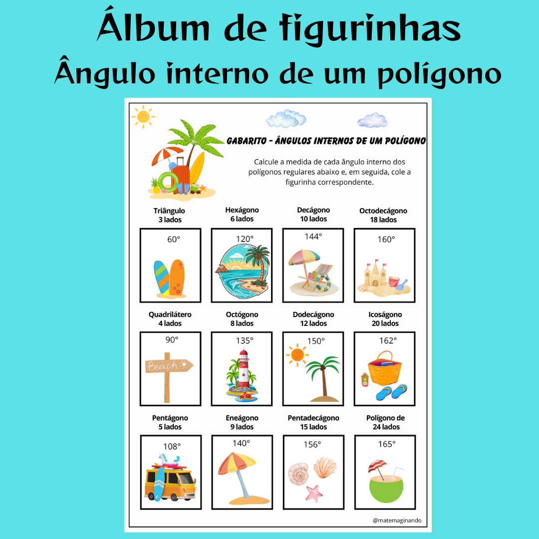 Álbum de Figurinhas: Ângulo interno de um polígono com Tema de Praia
