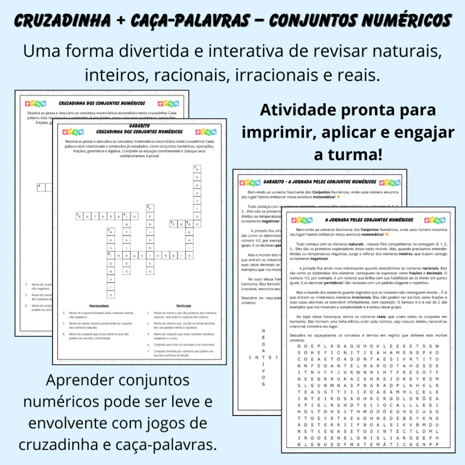 Cruzadinha e Caça-Palavras sobre Conjuntos Numéricos