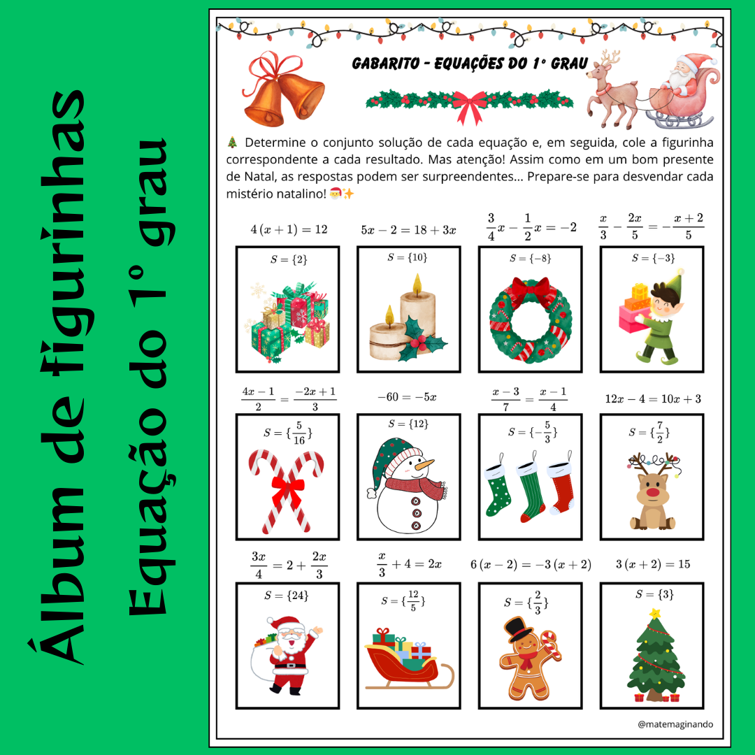 Álbum de Figurinhas - Natal Matemático: Equações do 1º Grau