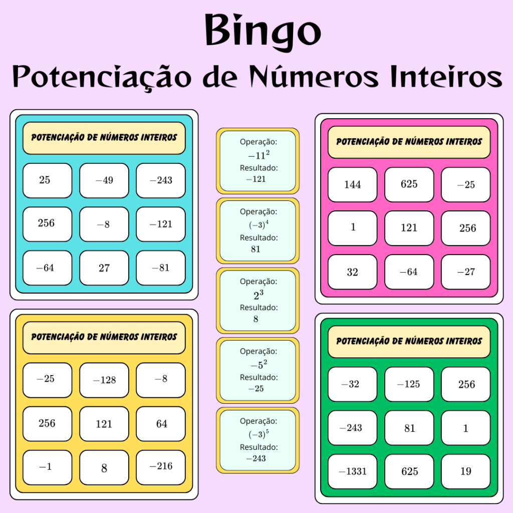 Bingo da Potenciação de Números Inteiros – Matemaginando