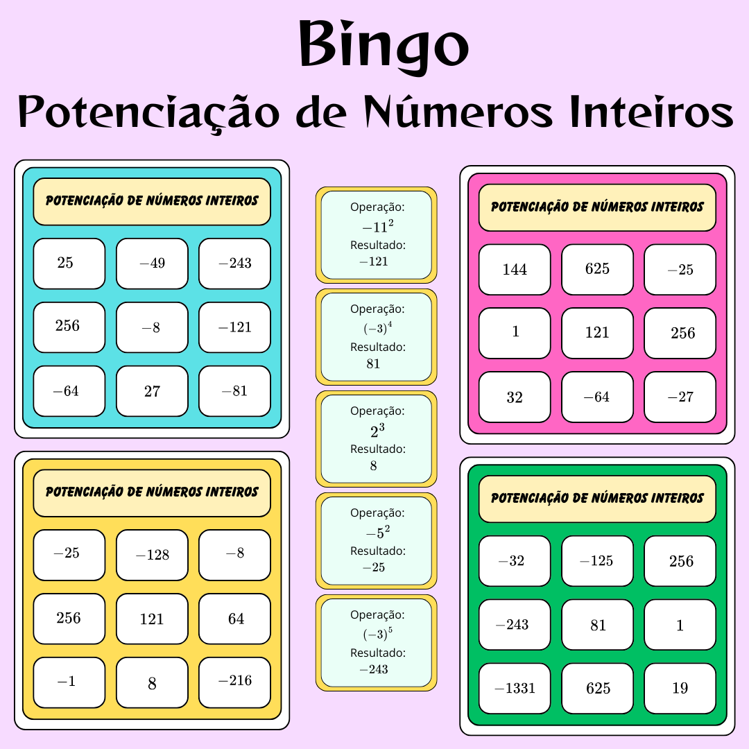 Bingo da Potenciação de Números Inteiros