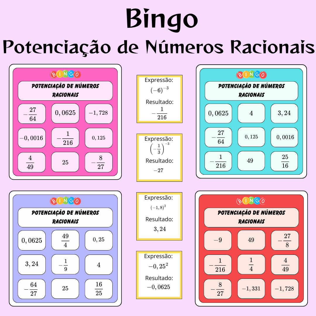 Bingo Matemático: Potenciação de Números Racionais
