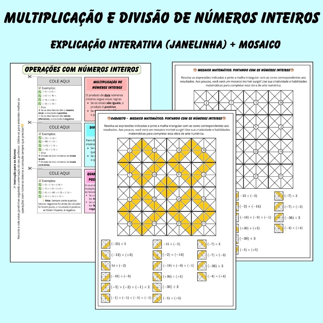 Janelinha Interativa – Multiplicação, Divisão e Quantidade de Fatores Negativos + Mosaico Matemático
