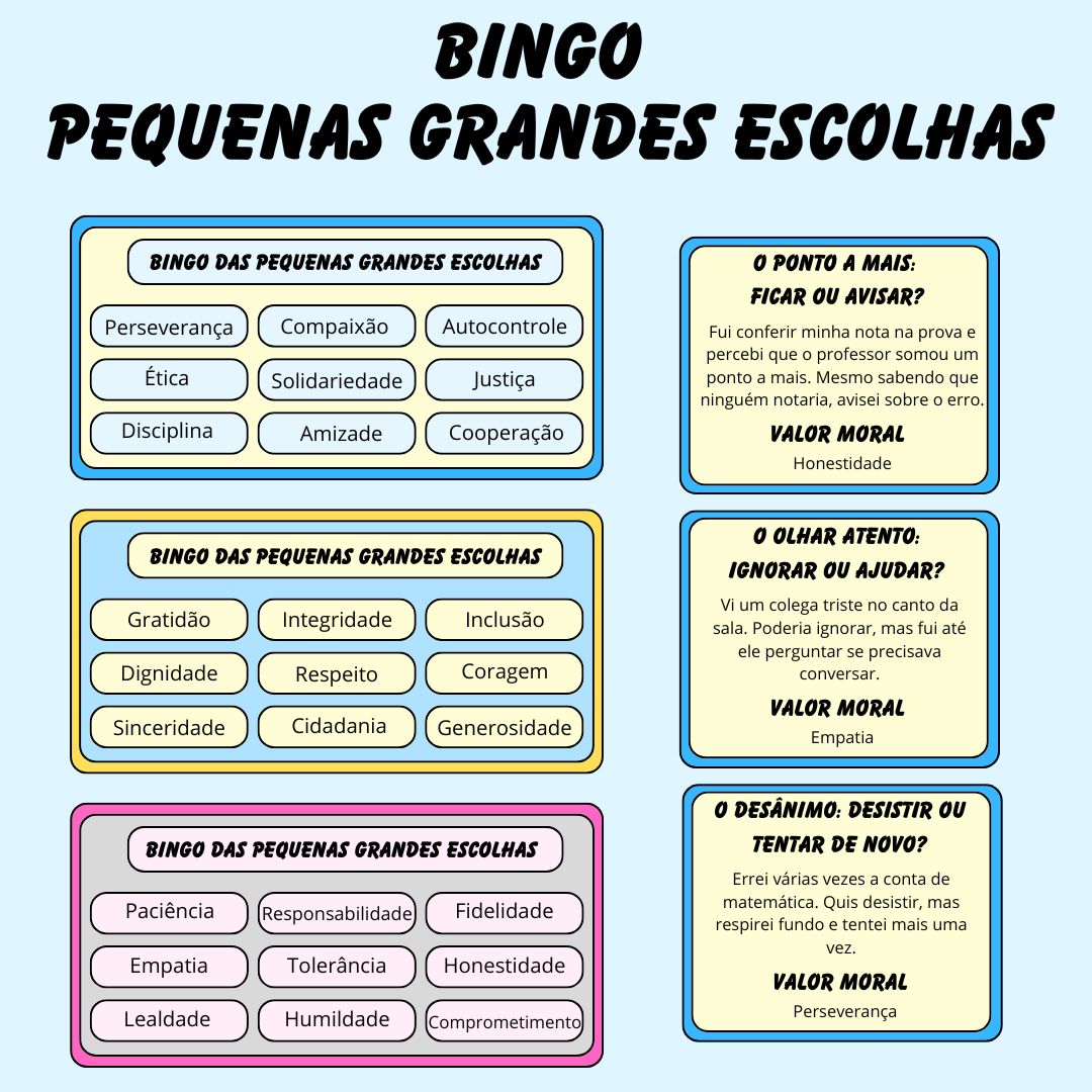 Bingo das Pequenas Grandes Escolhas – Valores Morais para Viver e Conviver