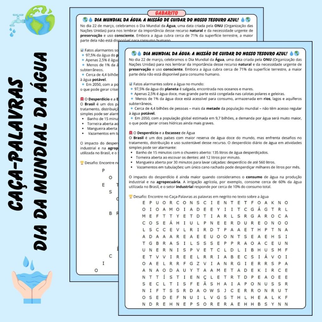 Caça-Palavras – Dia Mundial da Água: A Missão de Cuidar do Nosso ...