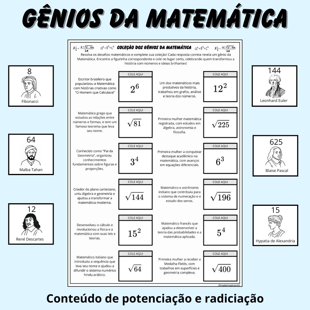 Gênios da Matemática — Álbum de Potenciação e Radiciação
