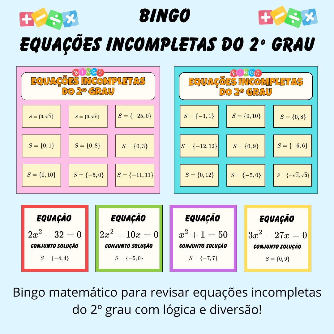 Bingo — Equações Incompletas do 2º Grau