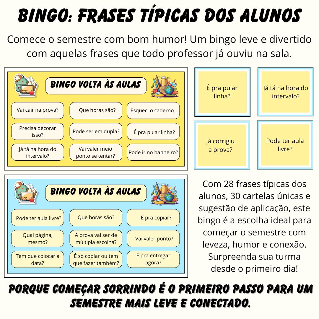 Bingo Volta às Aulas - Frases Típicas dos Alunos