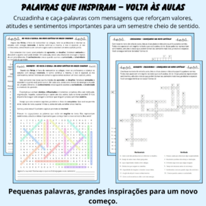 Volta às Aulas – Caça-palavras e Cruzadinha com Texto Motivacional