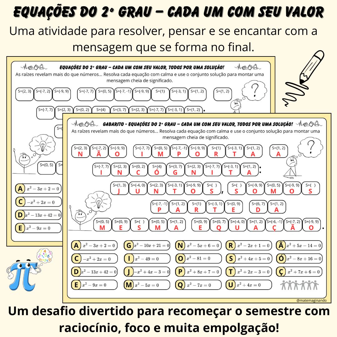 Equações do 2º Grau com Mensagem Secreta – Atividade Pronta para Imprimir