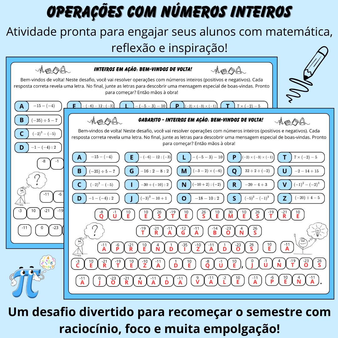 Revisão com Números Inteiros – Atividade de Volta às Aulas com Mensagem Secreta