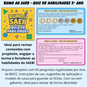 Rumo ao SAEB – Quiz de Habilidades 5º Ano | Arquivo em PDF para imprimir