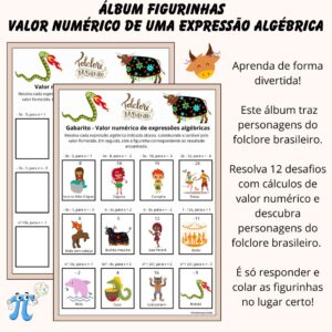Álbum de Figurinhas – Valor Numérico de Expressões Algébricas com Folclore Brasileiro