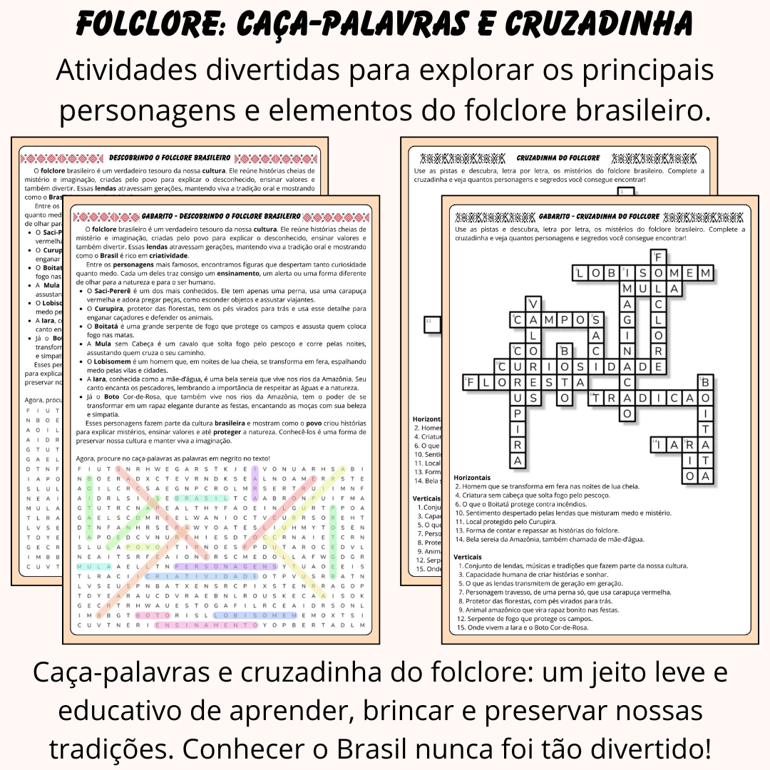Caça-Palavras e Cruzadinha do Folclore (PDF para imprimir)