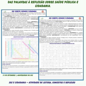 SUS: Direito, Cuidado e Cidadania — Atividade com Texto, Caça- Palavras e Reflexão