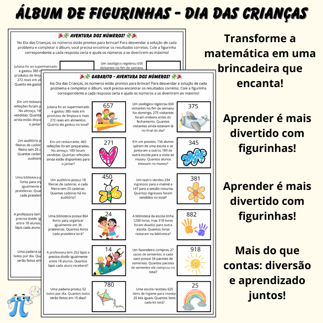 Álbum de Problemas Matemáticos - Operações Básicas com Tema do Dia das Crianças