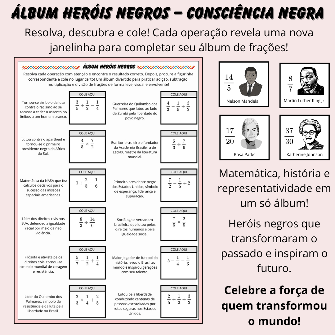 Álbum Heróis Negros – Operações com Frações