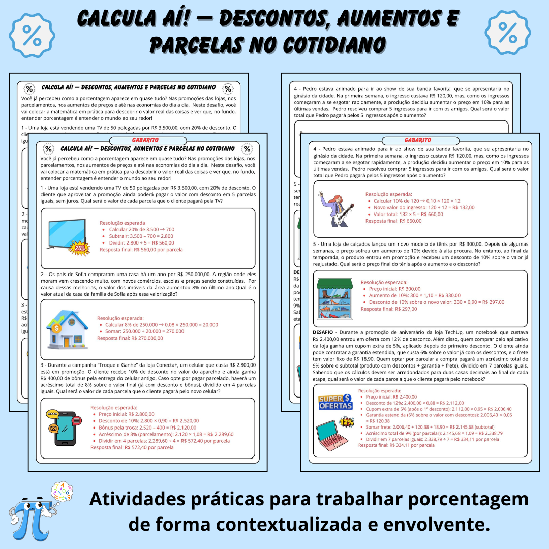 Calcula Aí! — Descontos, Aumentos e Parcelas no Cotidiano