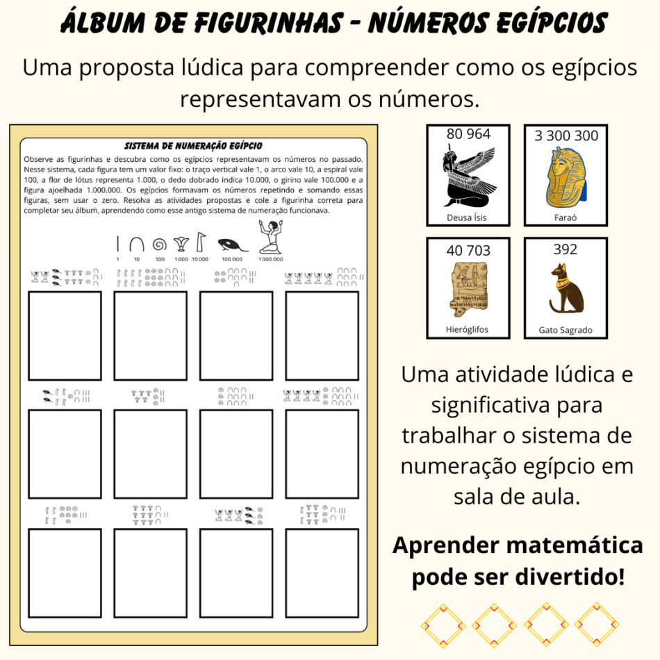 Álbum de Figurinhas – Números Egípcios | Atividade Lúdica de Matemática