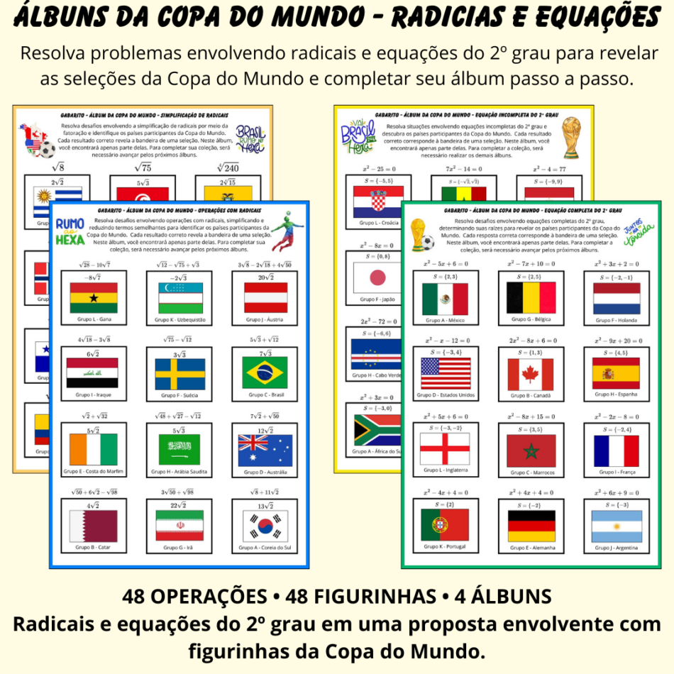 Álbuns da Copa do Mundo com Radicais e Equações do 2º grau