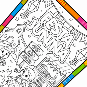 Cartaz Colaborativo para Colorir Junino | Painel Festa Junina para Escola