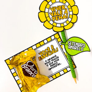 Lembrancinha Setembro Amarelo – Lápis Girassol e Cartão para Bombom